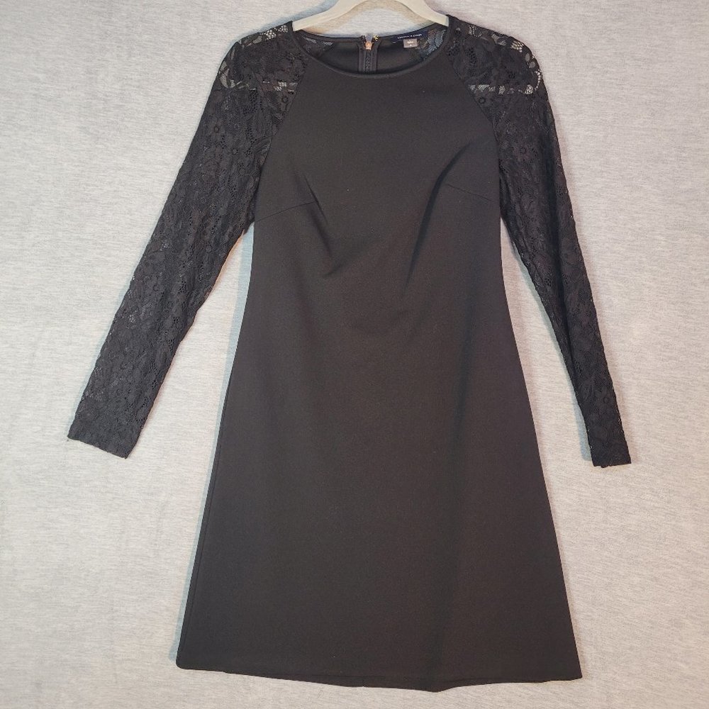 Tommy Hilfiger Dress Womens 4 Black Lace Long Sleeve Short Shift Zip Party Date